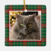 Personalized Pet Cat Dog Christmas Plaid Keramisch Ornament (Voorkant)