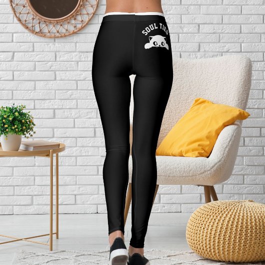 Personalized Pet Cat Mom Quote Black White Stripes Leggings