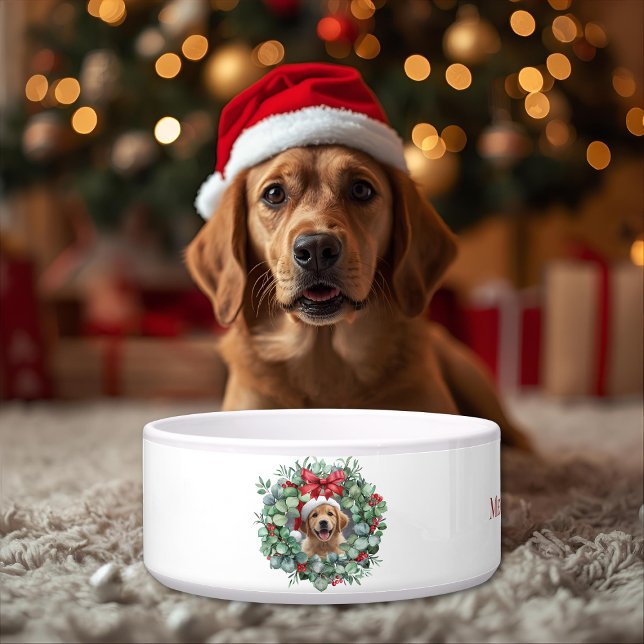 Personalized Pet Christmas Bowl with Wreath & Name Voerbakje (Creator heeft geüpload)