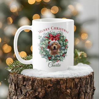 Personalized Pet Christmas Mug with Wreath & Name Koffiemok