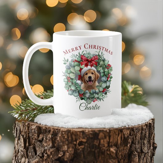 Personalized Pet Christmas Mug with Wreath & Name Koffiemok