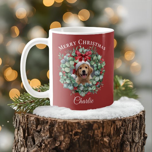 Personalized Pet Christmas Mug with Wreath & Name Koffiemok