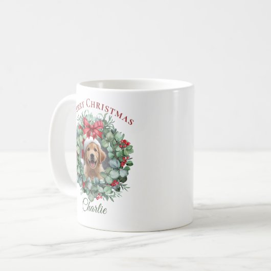 Personalized Pet Christmas Mug with Wreath & Name Koffiemok (Voorkant links)
