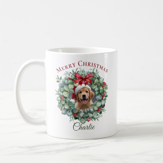 Personalized Pet Christmas Mug with Wreath & Name Koffiemok (Links)