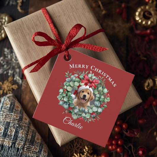 Personalized Pet Christmas with Wreath & Name Bedankjes Labels