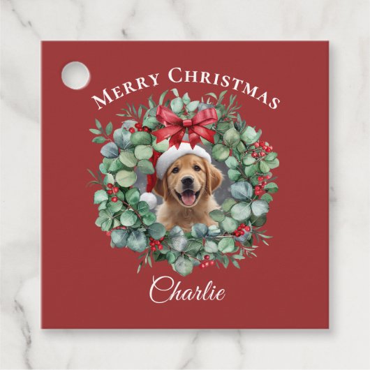 Personalized Pet Christmas with Wreath & Name Bedankjes Labels (Voorkant)