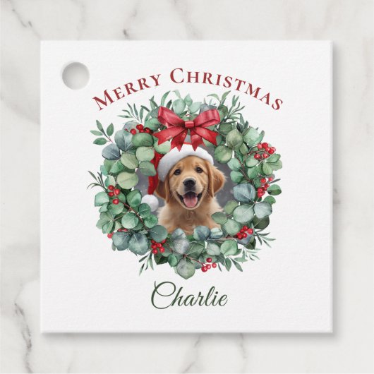 Personalized Pet Christmas with Wreath & Name Bedankjes Labels (Voorkant)