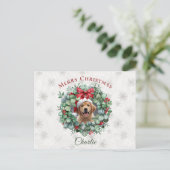 Personalized Pet Christmas with Wreath & Name Briefkaart (Staand voorkant)
