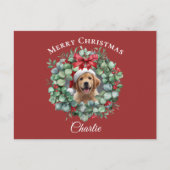 Personalized Pet Christmas with Wreath & Name Briefkaart (Voorkant)