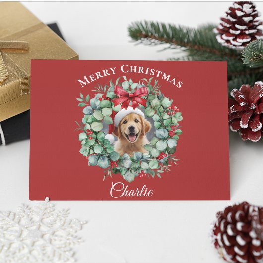 Personalized Pet Christmas with Wreath & Name Briefkaart