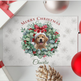 Personalized Pet Christmas with Wreath & Name Briefkaart