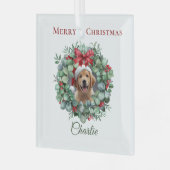 Personalized Pet Christmas with Wreath & Name Glas Ornament (Voorkant links)