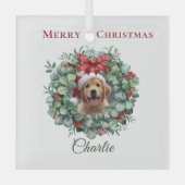 Personalized Pet Christmas with Wreath & Name Glas Ornament (Voorkant)