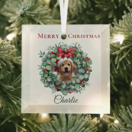 Personalized Pet Christmas with Wreath & Name Glas Ornament