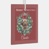Personalized Pet Christmas with Wreath & Name Glas Ornament (Voorkant Rechts)