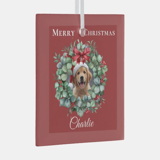 Personalized Pet Christmas with Wreath & Name Glas Ornament (Voorkant Rechts)