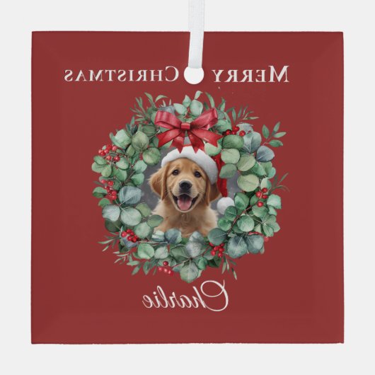 Personalized Pet Christmas with Wreath & Name Glas Ornament (Achterkant)