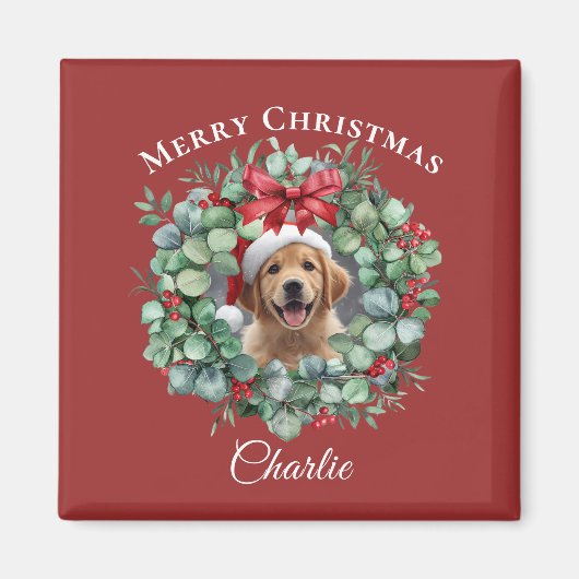 Personalized Pet Christmas with Wreath & Name Magneet (Voorkant)