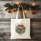Personalized Pet Christmas with Wreath & Name Tote Bag
