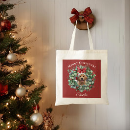 Personalized Pet Christmas with Wreath & Name Tote Tote Bag
