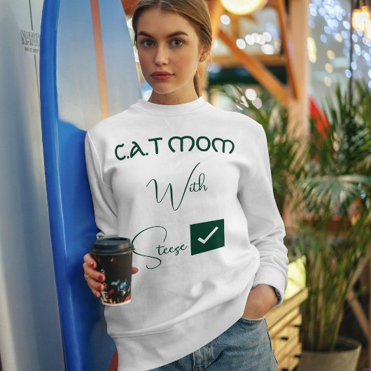 Personalized Pet Lover Green Script Funny Cat Mom Trui
