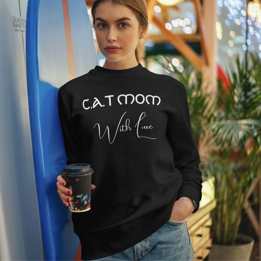 Personalized Pet Lover White Script Black Cat Mom Trui