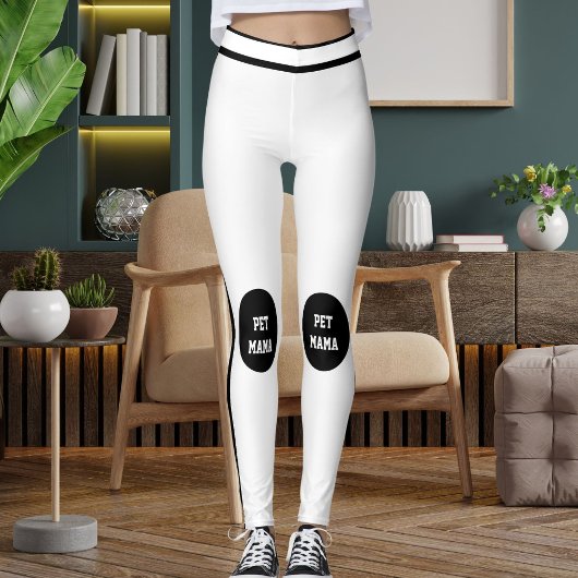 Personalized Pet Mama Black White Striped Stylish Leggings