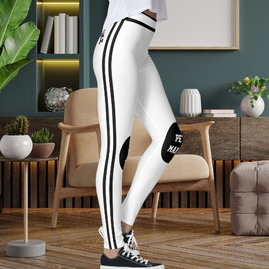 Personalized Pet Mama Black White Striped Stylish Leggings