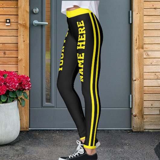Personalized Pet Mom Cute Black And Yellow Stripes Leggings