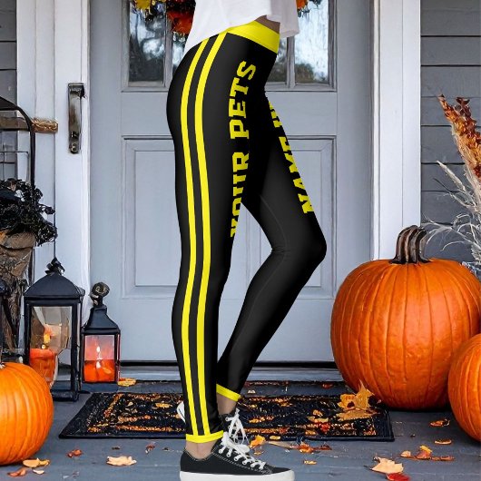 Personalized Pet Mom Cute Black And Yellow Stripes Leggings