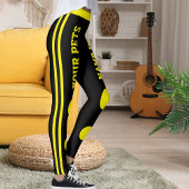 Personalized Pet Mom Stylish Yellow Black Stripes Leggings