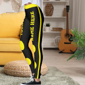 Personalized Pet Mom Stylish Yellow Black Stripes Leggings