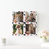 Personalized Pet Photo Collage Square Wall Clock Vierkante Klok (Huis)