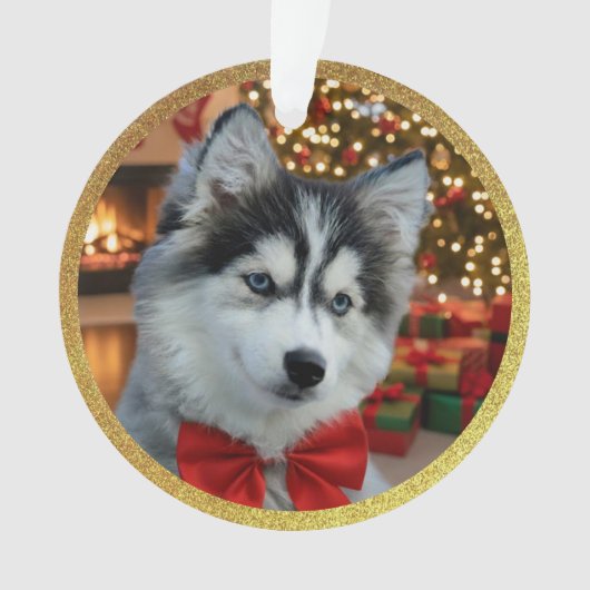 Personalized Pet Photo "Love" Gold Glitter Ornament (voorkant)