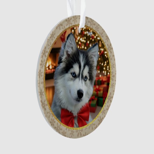 Personalized Pet Photo "Love" Gold Glitter Ornament (voorkant)