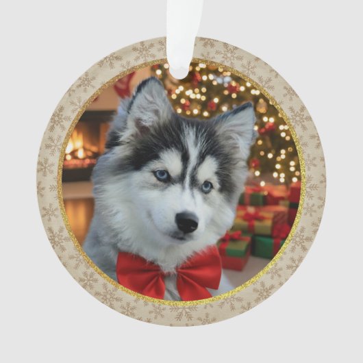 Personalized Pet Photo "Love" Gold Glitter Ornament (voorkant)
