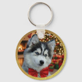 Personalized Pet Photo "Love" Gold Glitter Sleutelhanger (Voorkant)