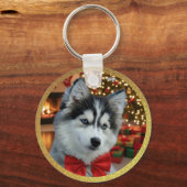 Personalized Pet Photo "Love" Gold Glitter Sleutelhanger (Voorkant)
