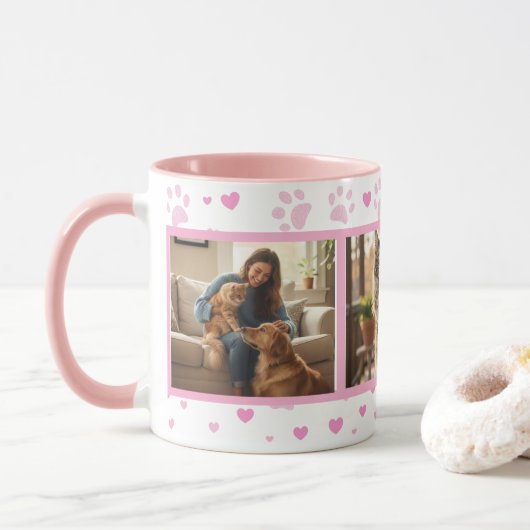 Personalized Pet Photo Mug Custom 3-Picture Mok (Met donut)