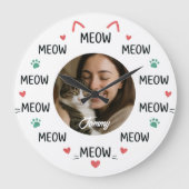 Personalized Pet Photo Wall Clock with 'MEOW'  Grote Klok (Voorkant)
