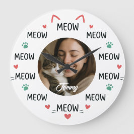 Personalized Pet Photo Wall Clock with 'MEOW'  Grote Klok