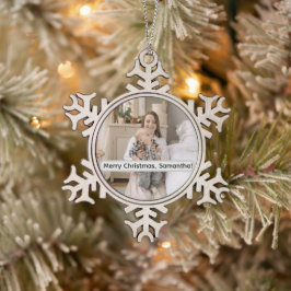Personalized Pewter Snowflake Photo Christmas  Tin Sneeuwvlok Ornament