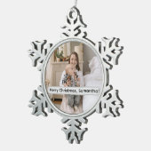 Personalized Pewter Snowflake Photo Christmas  Tin Sneeuwvlok Ornament (Rechts)