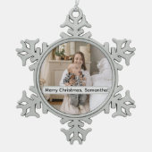 Personalized Pewter Snowflake Photo Christmas  Tin Sneeuwvlok Ornament (Voorkant)