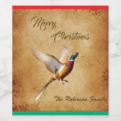 Personalized Pheasant Merry Christmas Wijn Etiket (Enkel label)