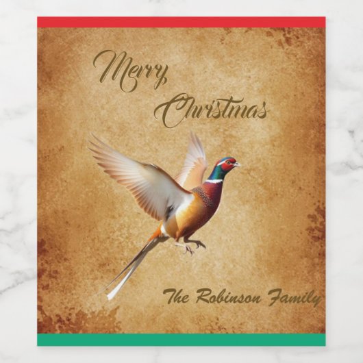 Personalized Pheasant Merry Christmas Wijn Etiket (Enkel label)