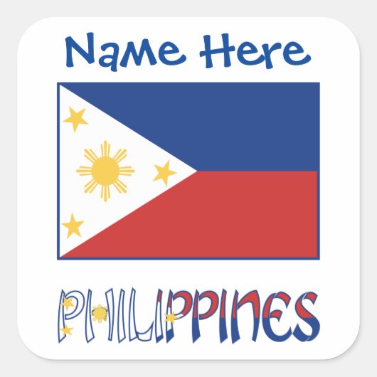 Personalized Philippines Flag Name Square Label (Voorkant)