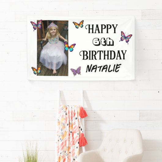 Personalized Photo and Age Butterfly Birthday Spandoek (Insitu)