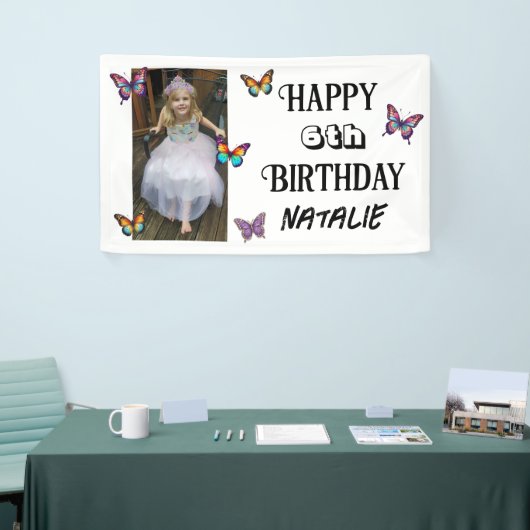 Personalized Photo and Age Butterfly Birthday Spandoek (Beurs)