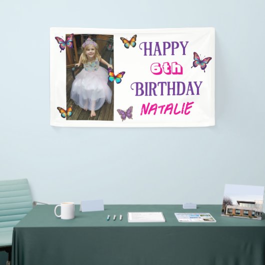 Personalized Photo and Age Butterfly Birthday Spandoek (Beurs)